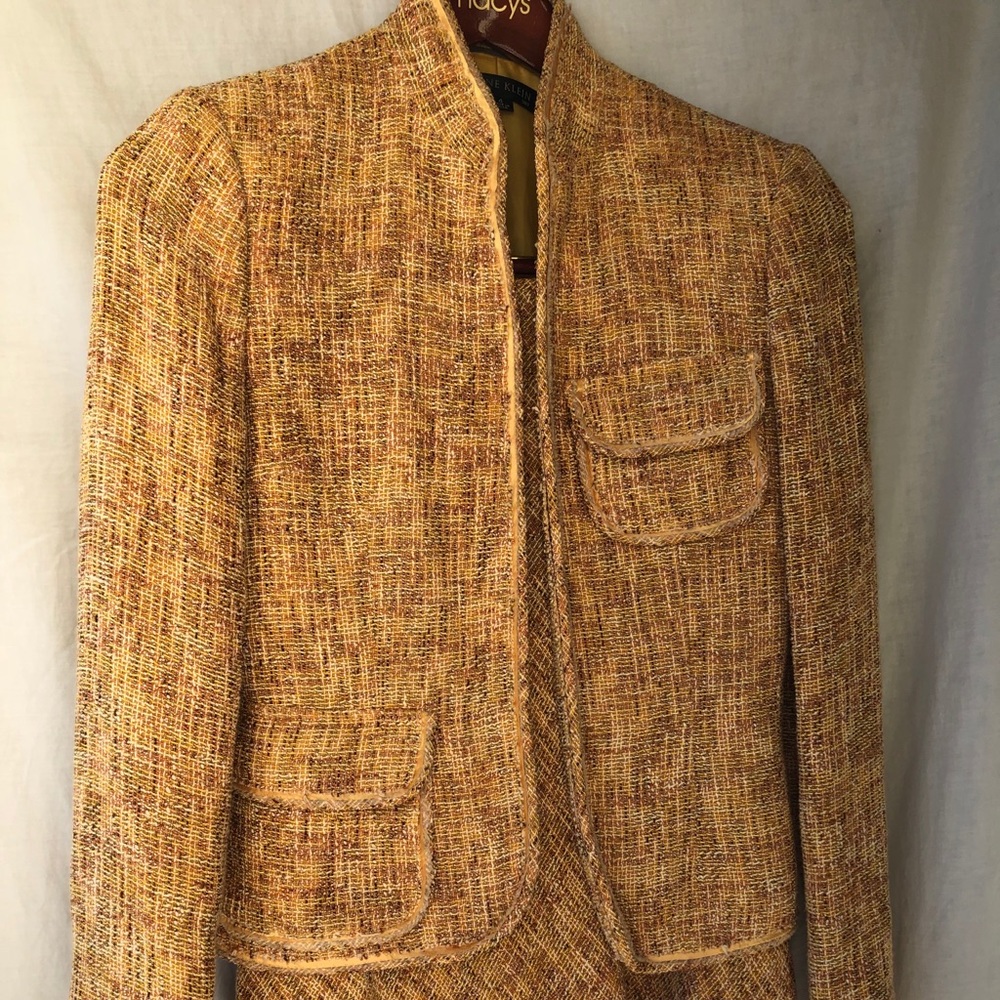 Anne Klein Yellow Woven Jacket and Skirt sz 4 - Picture 1 of 4